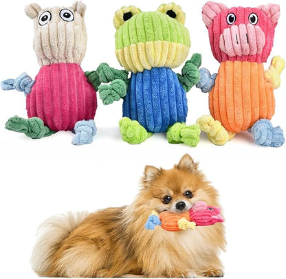 3pcs Dog Squeaky Toys, Plush Stuffed Puppy Chew Toy for Extended Play, Interactive Toys Great Gifts for Small Medium Large Chewer Dogs, Pet Toy Bulk to Keep Them Busy(Forg&amp;Hippo&amp;Pig)