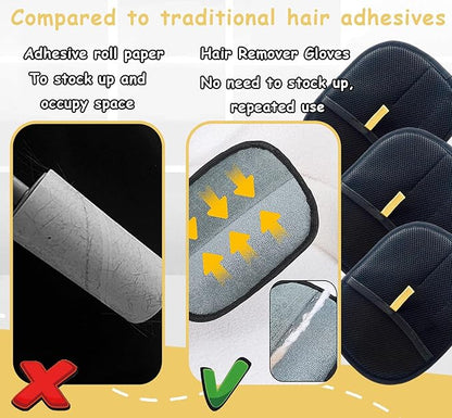 Pet Hair Remover Electrostatic Gloves for Cats Dogs 2025 Reusable Cat Hair Removal Glove, Static Electricity Pet Hair Remover for Couch, Carpet, Clothing, Car Seats (3Pcs)
