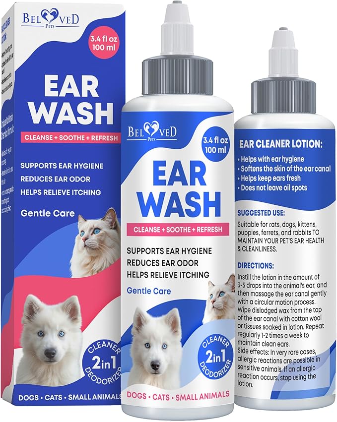 Ear Cleaner Drops &amp; Wash Solution for Cats and Dogs – Gentle Ear Hygiene, Wax Removal &amp; Odor Control for Pets