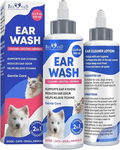 Ear Cleaner Drops &amp; Wash Solution for Cats and Dogs – Gentle Ear Hygiene, Wax Removal &amp; Odor Control for Pets
