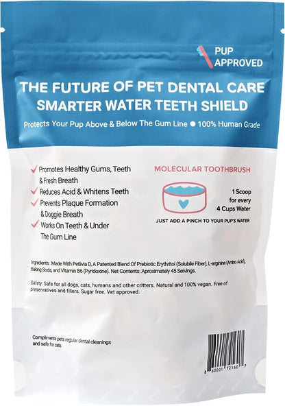 Dog Breath Freshener Powder for Water – Cat &amp; Dog Dental Care Water Additive, Natural Plaque &amp; Tartar Remover, Bad Breath Eliminator, Easy No-Brush Oral Hygiene – 45 Servings, Vet Recommended