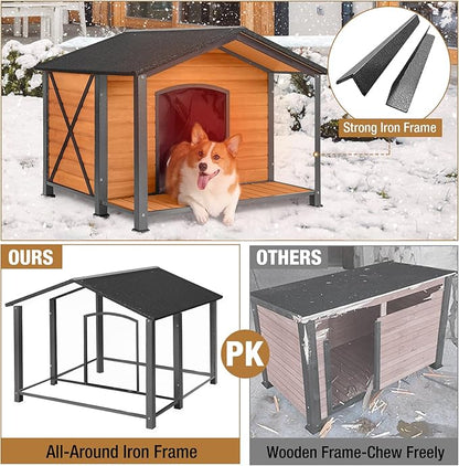 Extra Large Dog House Outdoor &amp; Indoor, Insulated Liner Dog Kennel Weatherproof for Winter, 6 Sides All-Round Foam with Strong Metal Chew Proof Frame, for Small Medium Large Dogs
