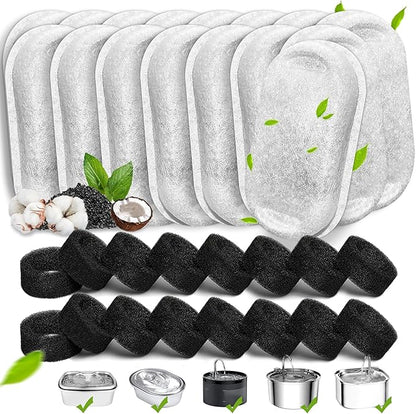 Cat Water Fountain Filters, 32 Pack Cat Replacement Filters for Stainless Steel 108oz/3.2L&amp; 67oz/2L adjustable Flow Pet Water, Dog Fountain Filter（16+16 Pack）