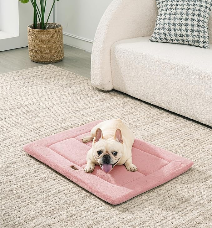 MADE 4 PETS Dog Crate Pad Bed for Small Dogs, Washable &amp; Reversible, Anti-Slip Kennel Mat for Cozy Sleeping, Soft Fluffy Dog Bed for Indoor &amp; Outdoor Use, 24"x18", Pink