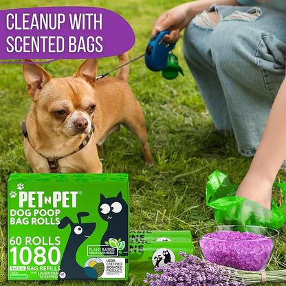 Pet N Pet 1080 Counts Green Poop Bags for Dogs, 41% Plant Based &amp; 59% PE Extra Thick Dog Poop Bags Rolls, 9" x 13", Lavender Scented Pet Waste Bag