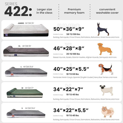 Laifug Orthopedic Memory Foam Dog Bed with Pillow and Durable Water Proof Liner &amp; Removable Washable Cover &amp; Smart Design Medium (34"x22"x5.5"), Grey