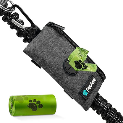 PetAmi Dog Poop Bag Holder for Leash, Dog Waste Bag Dispenser with Clip, Treat Pouch, Walking &amp; Camping Accessory with Trash Bag Roll, Gray 1 Pack