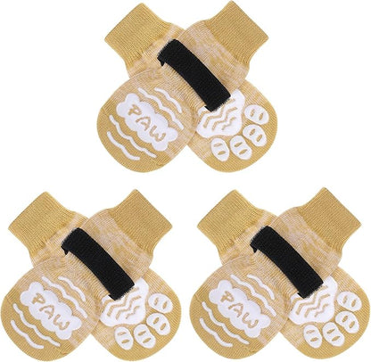 BEAUTYZOO Anti Slip Dog Socks for Small Medium Large Dogs with Grips Straps on Hardwood Floor Protection Wear, Traction Control 3 Pairs Double Side Paw Protector to Prevent Licking for Girl or Boy