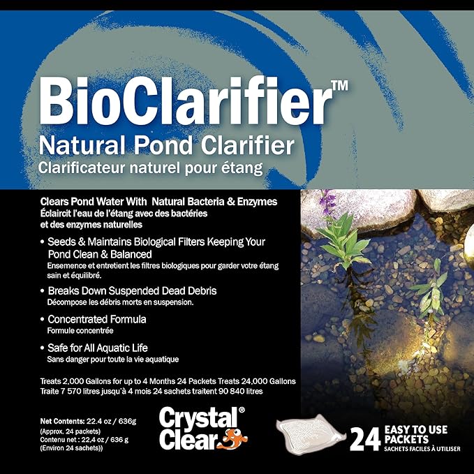 CrystalClear BioClarifier Small Pond &amp; Water Garden Clarifier &amp; Cleaner, Cloudy Water Beneficial Microbe Treatment, Fish, Plant &amp; Pet Safe, 24 Packets