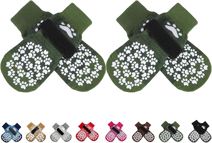 EXPAWLORER Anti Slip Dog Socks to Prevent Licking Paws, Shoes for Hot Pavement, Dog Booties for Small Medium Large Senior Dogs, Traction Control Boots &amp; Paw Protectors for Hardwood Floors ArmyGreen