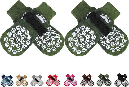EXPAWLORER Anti Slip Dog Socks to Prevent Licking Paws, Shoes for Hot Pavement, Dog Booties for Small Medium Large Senior Dogs, Traction Control Boots &amp; Paw Protectors for Hardwood Floors ArmyGreen