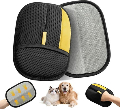 Hasina Upgrade Pet Hair Removal Glove - Reusable Grooming Glove for Dogs &amp; Cats, Electrostatic Mitt for Pet Hair Removal, Remover Mitt for Furniture, Car Seats, Carpet &amp; Clothing (Yellow-18)