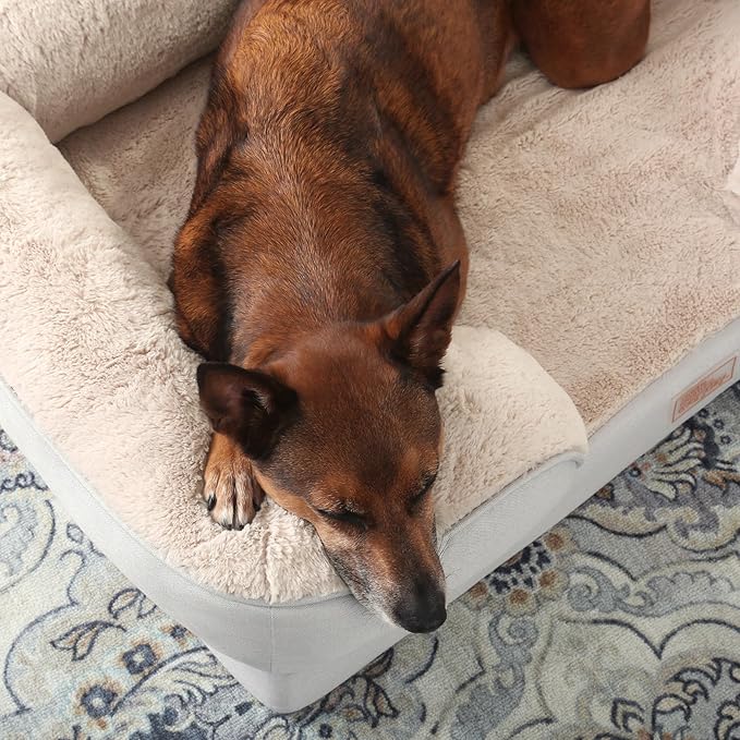 TOWN &amp; COUNTRY EVERYDAY CuddleTown Comfy Solid Bolster Sofa Pet Bed, Supportive &amp; Calming Egg Crate Foam, Non-Slip Bottom, Machine Washable Cover, Grey, Medium 28"x23"x8"