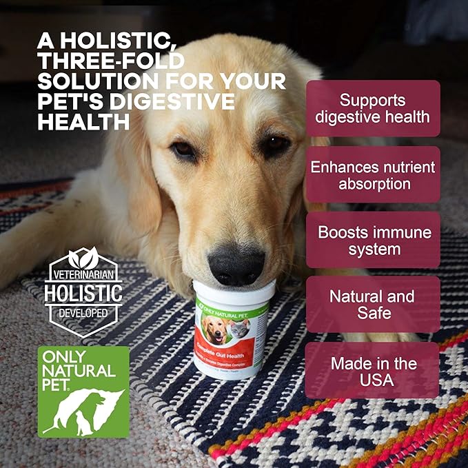 Only Natural Pet Complete Gut Health Complex - Probiotics &amp; Digestive Enzyme Supplement for Dogs &amp; Cats - Promotes Healthy Digestion, Immune System, Nutrient Absorption - Made in USA -3.5oz Powder
