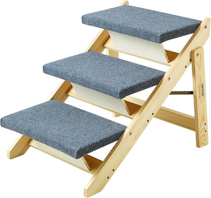 VEVOR Wood Pet Stairs/Pet Steps, 2-in-1 Foldable Wooden Dog Stair for Beds, Sofa and Cars, Dog Stairs &amp; Ramp with 3 Steps for Small Medium Large Pet, up to 150 lbs