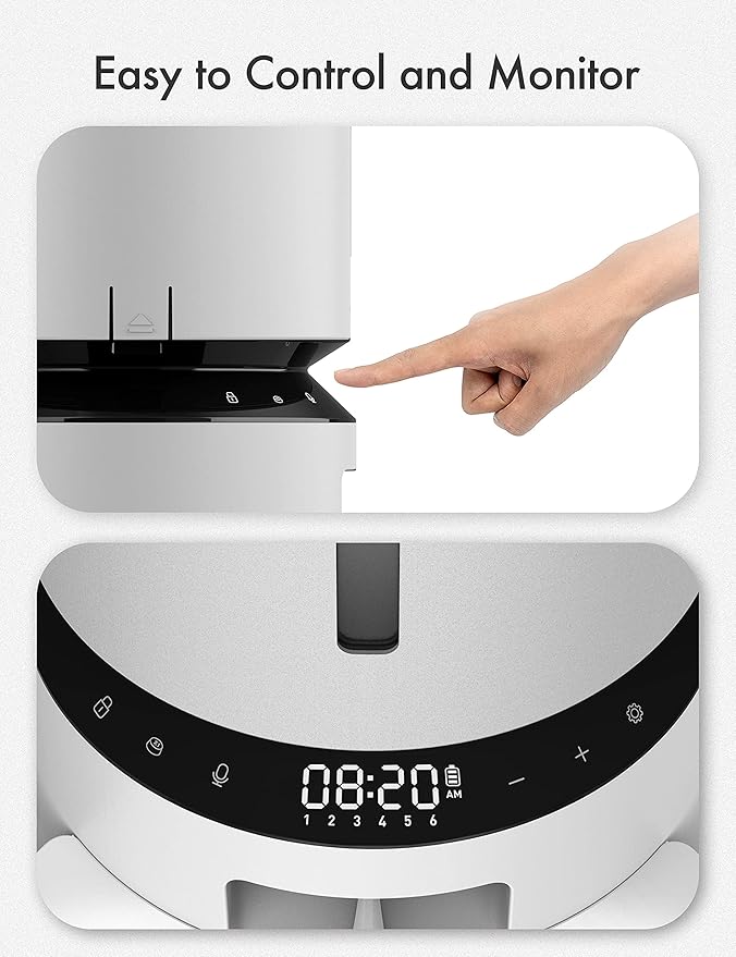 PETLIBRO Automatic Cat Food Dispenser for 2 Pets 5L Auto Dog Feeder Dry Food Dispenser with Splitter &amp; 2 Stainless Bowls, 10s Meal Call and Timer Setting 50 Portions 6 Meals Per Day, Dual Tray Feeder