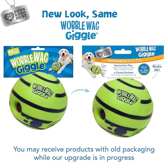 Wobble Wag Giggle Ball | Rolling Enrichment Toy for Fun Playtime, Interactive Play for Indoor or Outdoor, Keeps Dogs &amp; Puppies Large, Medium or Small Busy &amp; Moving, As Seen on TV | Pack of 1