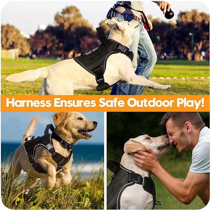 Heavy-Duty Tactical Dog Harness for Large Dogs, No Pull Adjustable Reflective Pet Vest with Molle System, K9 Military-Grade Control for Service Training, Outdoor &amp; 10+ Breeds, Black, Medium