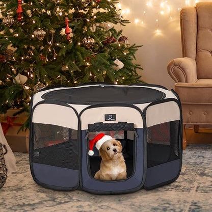 A4Pet Portable Dog Playpen for Small Dogs, 27" Foldable Small Pet Playpen for Puppy/Cat/Rabbit/Chick, Indoor Cat Playpen with Removable Zipper &amp; Mesh Panel(11”W × 7.5”H)