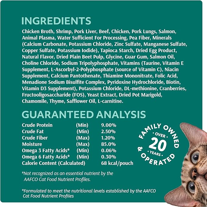 Optimeal Grain-Free Wet Cat Food – Shrimp &amp; Salmon Recipe, High Protein &amp; Moisture Rich Indoor Adult Cats Food, Tender Morsels in Savory Gravy Natural Ingredients - 3 oz Pouches, 12 Pack