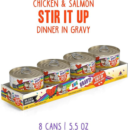 Weruva B.F.F. OMG - Best Feline Friend Oh My Gravy!, Chicken &amp; Salmon Stir It Up with Chicken &amp; Salmon in Gravy, 5.5oz Can (Pack of 8)