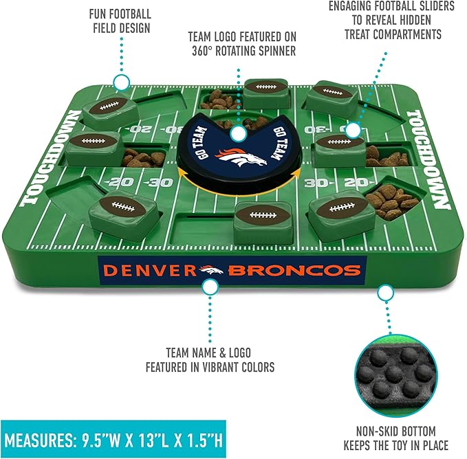 Pets First NFL Denver Broncos Large Puzzle Toy, New Size, Interactive Dog Treat &amp; Slow Feeding Toy