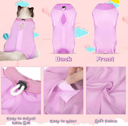 Nuanchu 3 Pieces Cat Recovery Suit Kitten Recovery Suit E-Collar Alternative for Cats and Dogs Abdominal Skin Anti Licking Pajama Clothes Sets(Simple Pattern,Medium)