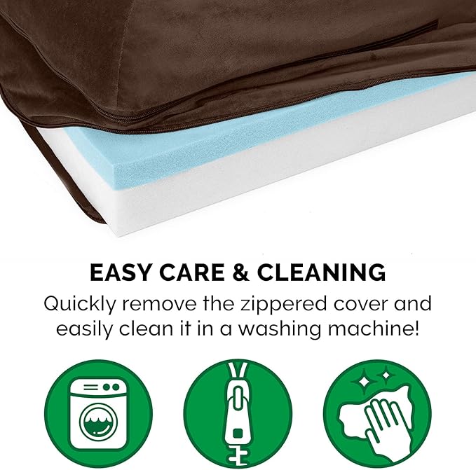 Furhaven Cooling Gel Dog Bed for Large Dogs w/ Removable Bolsters &amp; Washable Cover, For Dogs Up to 125 lbs - Plush &amp; Velvet L Shaped Chaise - Sable Brown, Jumbo Plus/XXL