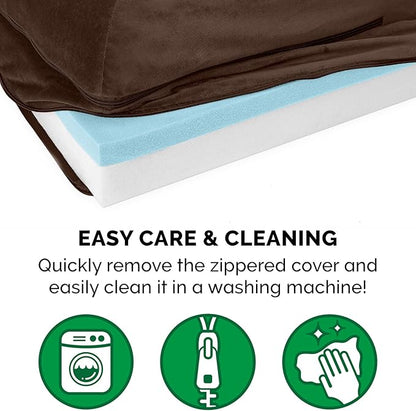 Furhaven Cooling Gel Dog Bed for Large Dogs w/ Removable Bolsters &amp; Washable Cover, For Dogs Up to 125 lbs - Plush &amp; Velvet L Shaped Chaise - Sable Brown, Jumbo Plus/XXL
