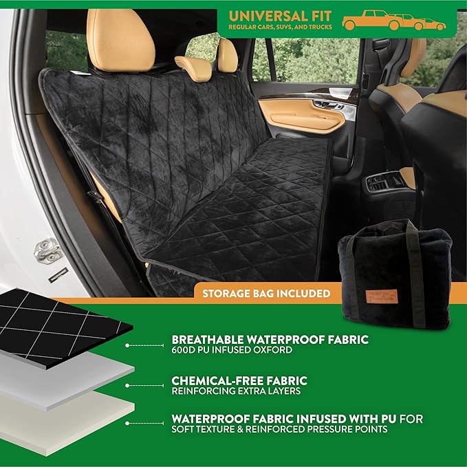 Plush Paws Products Velvet Rear Car Seat Protector w/o Hammock | Washable &amp; Waterproof Back Seat Dog Cover for Car, Truck, &amp; SUV | Nonslip, Tear Resistant Pet Seat Cover | X-Large Charcoal