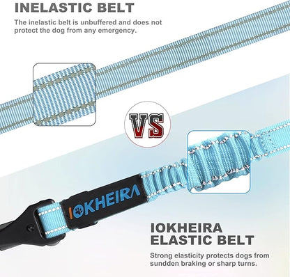 Dog Seat Belt 3-in-1 Car Harness for Dogs Adjustable Safety Seatbelt for Car Nylon Reflective Bungee Fabric Dog Car Harness with Clip Hook Latch &amp; Buckle, Swivel Zinc Alloy Carabiner (Light Blue)