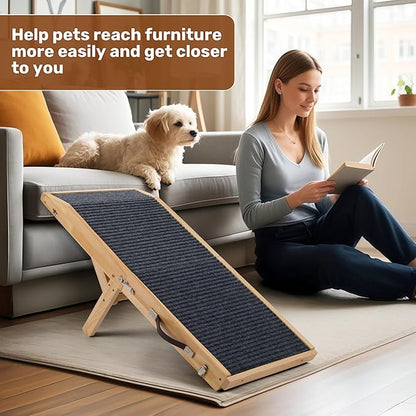 Wood Dog Ramp for Bed, 5-Level Adjustable Height (10" to 21") Pet Ramp with Non-Slip Surface for Couch, Bed and Car, Foldable Dog Stairs for Small, Medium to Large Dogs, Up to 200LBS