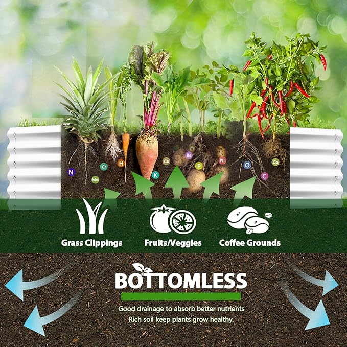 A ANLEOLIFE 6X2X1.5 ft Galvanized Raised Garden Beds Outdoor, Oval Round Metal Planter Box for Planting Vegetables Flowers Herb, Anti-Rust &amp; Easy-Setup, Antique White
