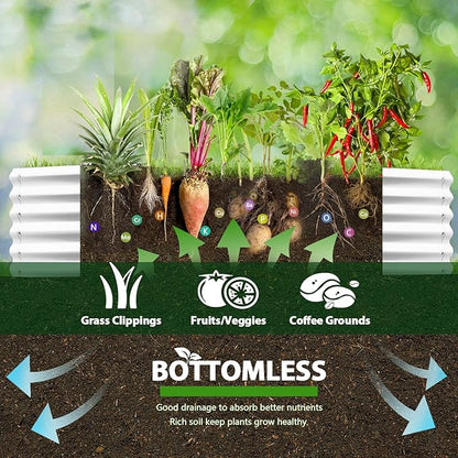 A ANLEOLIFE 6X2X1.5 ft Galvanized Raised Garden Beds Outdoor, Oval Round Metal Planter Box for Planting Vegetables Flowers Herb, Anti-Rust &amp; Easy-Setup, Antique White