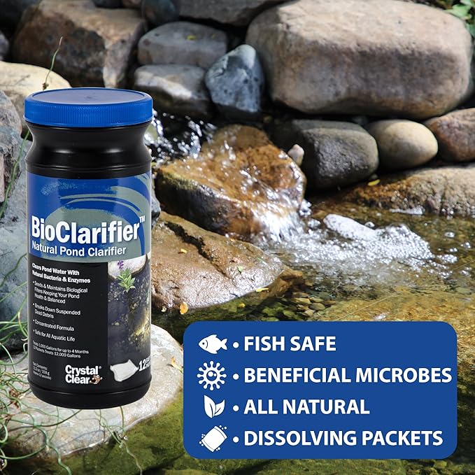 CrystalClear BioClarifier Small Pond &amp; Water Garden Clarifier &amp; Cleaner, Cloudy Water Beneficial Microbe Treatment, Fish, Plant &amp; Pet Safe, 24 Packets