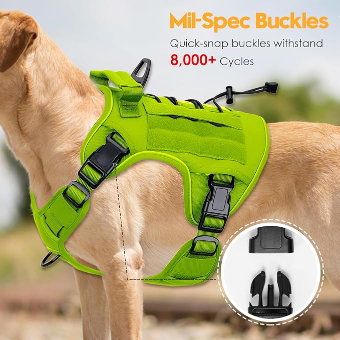 Heavy-Duty Tactical Dog Harness for Large Dogs, No Pull Adjustable Reflective Pet Vest with Molle System, K9 Military-Grade Control for Service Training, Outdoor &amp; 10+ Breeds, Wild Lime, XX-Large