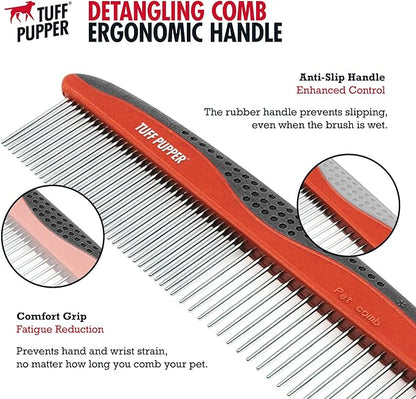 Tuff Pupper Dog Grooming Comb Set | Easily &amp; Safely Remove Dead, Matted Knotted Hair | Ergonomic Pet Detangling Combs | No-Slip Safety Handle For Precision Control | Rounded Tips Prevent Scratching