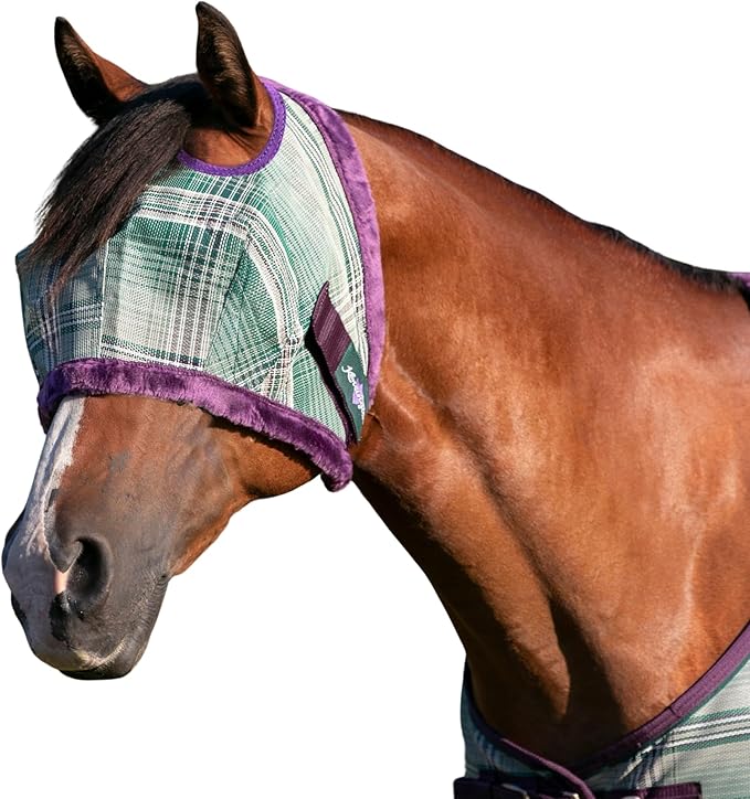 Kensington UV Fly Mask with Fleece Trim - Protective Mask with Dual Ear Opening &amp; Forelock Freedom - Large, Imperial Jade