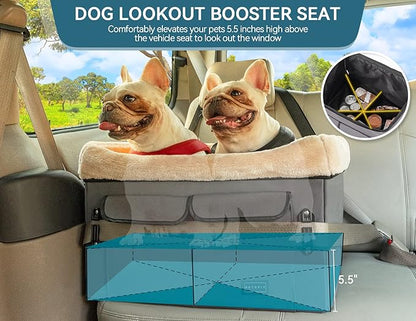Petsfit Dog Car Seat for Medium Dogs or 2 Small Dogs, Upgraded Dog Booster Car Seat for Front and Back Seats with 2 Safety Leashes (Medium, Deep Grey)