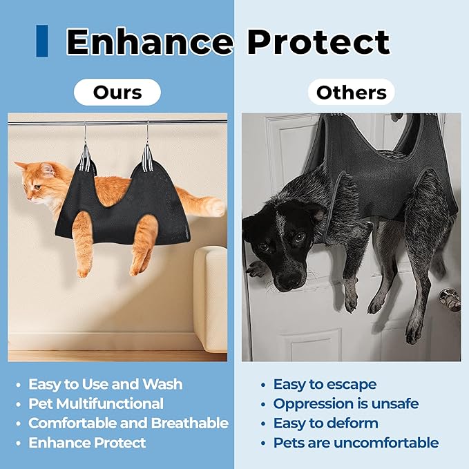 Pet Grooming Hammock for Cats &amp; Dogs, Breathable Mesh Dog Hanging Harness for Nail Trimming, Grooming, Bathing Includes S Hooks, Comfortable Dog Grooming Harness (Black)