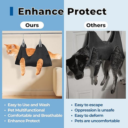 Pet Grooming Hammock for Cats &amp; Dogs, Breathable Mesh Dog Hanging Harness for Nail Trimming, Grooming, Bathing Includes S Hooks, Comfortable Dog Grooming Harness (Black)