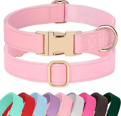 PET ARTIST Soft PU Leather Dog Collar, Bright &amp; Classic Pink Dog Collar with Quick Release Rose Metal Buckle, Adjustable Nylon Padded Durable Pet Collars for Large Dogs Girl, Neck Fit 16-27"