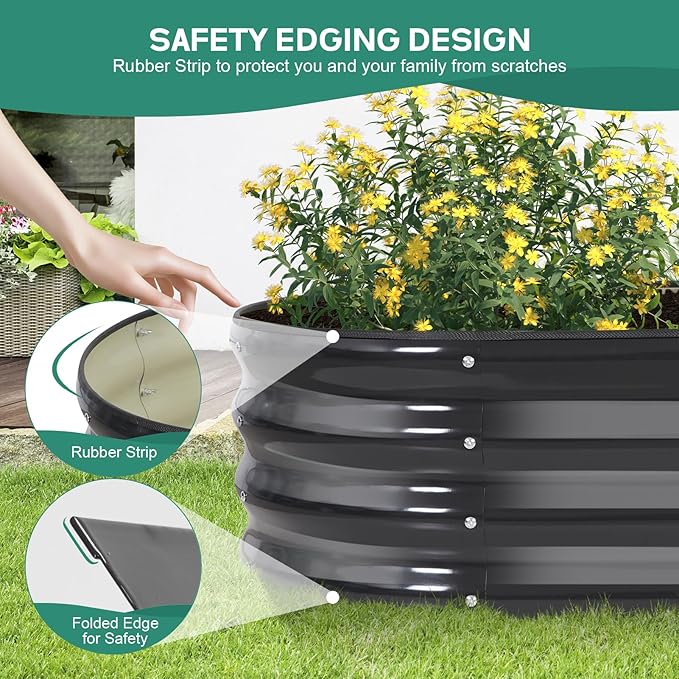 Galvanized Raised Garden Bed Outdoor - 4x2x1FT (2 Pack) Metal Garden Planter Box with Safety Edging and Gloves, Raised Bed for Gardening Vegetables Fruits and Flowers - Grey