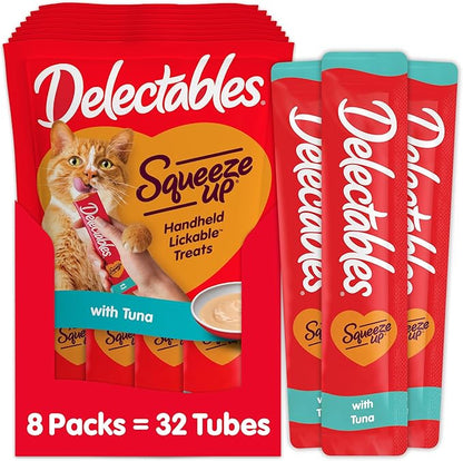 Hartz Delectables Squeeze Up Interactive Lickable Wet Cat Treats for Adult &amp; Senior Cats, Tuna, 4 Count (Pack of 8)