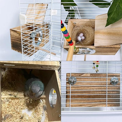 kathson Parrots Nesting Box Parakeet Nest House for Cage Budgie Breeding Hut with Coconut Fiber Bedding Wooden Bird Mating Box for Lovebirds Budgie Conure and Small Medium Parrot Birds