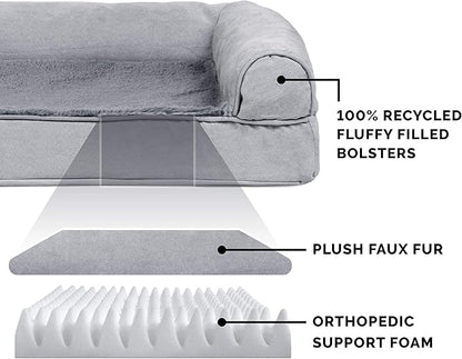 Furhaven Orthopedic Dog Bed for Large Dogs w/ Removable Bolsters &amp; Washable Cover, For Dogs Up to 95 lbs - Plush &amp; Suede Sofa - Gray, Jumbo/XL