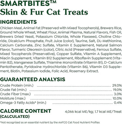 Greenies Feline Smartbites Skin &amp; Fur Health Crunchy and Soft Cat Treats, Salmon Flavor, 16 oz. Tub