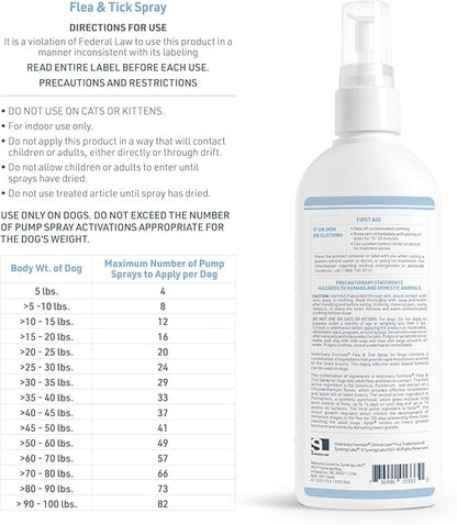Veterinary Formula Flea and Tick Spray for Dogs, 8 oz – Easy-to-Use Dog Flea Spray, Kills on Contact, Prevents Egg &amp; Larval Development for 14 weeks