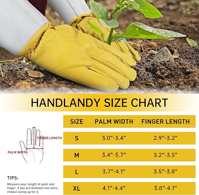 HANDLANDY Rose Gloves for Men &amp; Women, Long Leather Gardening Gloves Thorn Proof, Best Garden Gifts &amp; Tools for Gardener (Yellow-beige, Small (Pack of 1))