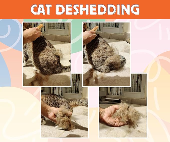 Jocomb Wooden Deshedding Brush for Dogs, Cats &amp; Horses - Gentle Grooming Tool for Thick, Short &amp; Wiry Coats - Dematting Pet Brush for Shedding Control &amp; Comfort